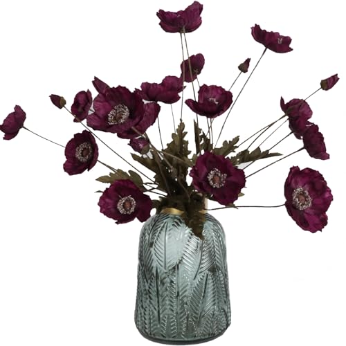 IPOPU Burgundy Silk Flowers 6PCS Fake Poppies Artificial Flowers for Veterans Day Floral Centerpieces, Tables, Wedding Decorations, Reception - color: Plum Burgundy