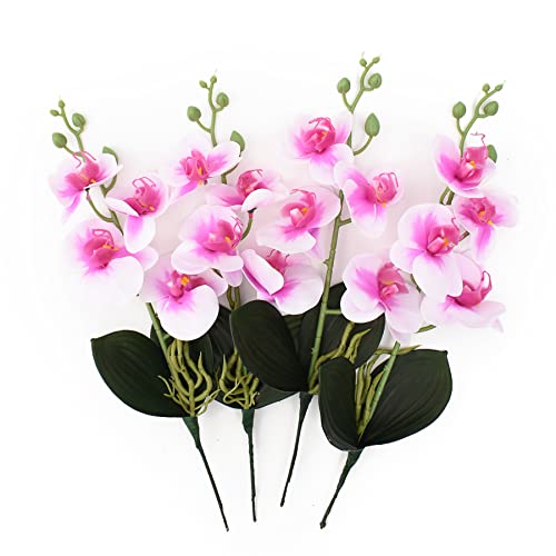 Artificial Phalaenopsis Flowers 4 Pcs, 15” Fake Silk Orchids with Stem Leaves for Valentine's Day Home Office Wedding Party Décor (Pink) - color: White&pink