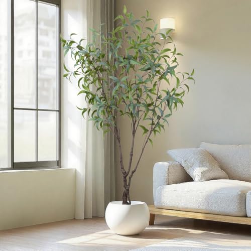 6.89ft Aritificial Eucalyptus Trees for Indoor Home Decorations, Tall Faux Eucalypt Trees with Lifelike Leaves for Outdoor Decor, Nearly Natural Fake Floor Plants for Living Room Office - color: Green-ap14