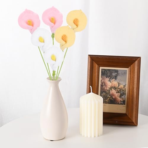 M METERXITY 6-Pack Crochet Flowers, Knitted Artificial Wool Calla Lily for Mother's Day/Wedding/Birthday/DIY Decor, Handmade Knitted Flowers [White, Pink, Yellow] - color: White, Pink, Yellow