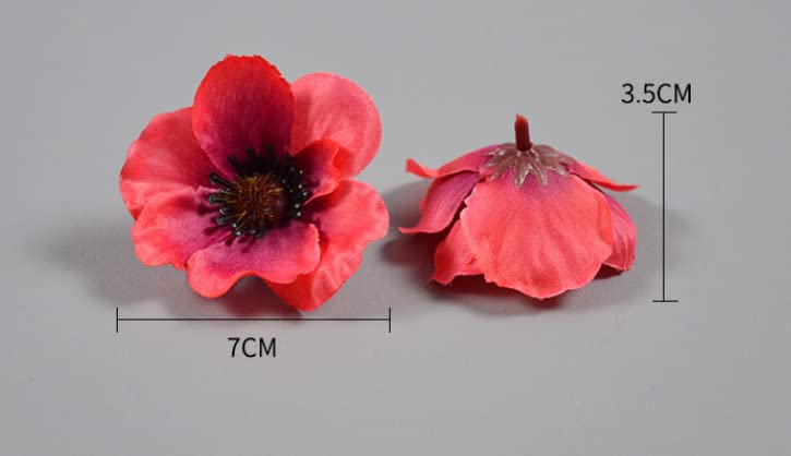 Rikyo 100 pcs Rose Red Artificial Silk Poppy Anemone Flower Heads 7cm Autumn Fake Poppy Flower, Vase Fillers, Corsages for Wedding Decor, Nursery Wall, Archway Decor Wreath Garland Cake Ornaments - color: Rose Red