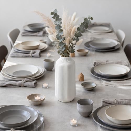flature Ceramic Vase in Nordic Style, Decovase for Pampas Grass as Boho Deco, Vase White Matt 8 inch for Flowers, Scandinavian Design Home Decoration for Fresh Flowers, Dried Flowers (Size M) - color: White, size: Single Medium