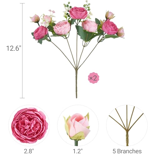 Mkono Peonies Artificial Flowers, Small Silk Flowers for Home Decor Indoor Fake Bouquet Faux Floral Arrangements Dining Table Centerpieces for Kitchen Party Decor (2, Mixed Pink) - color: Mixed Pink