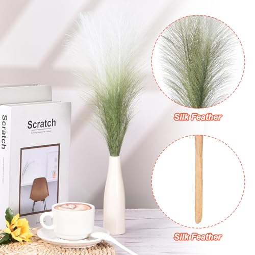 PATIKIL 17 Inch Faux Pampas Grass, 6 Pcs Boho Decor for Home Decoration Artificial Tall Fluffy Stems for Wedding Flower Party Vase Arrangement Centerpieces, Gradient Dark Green - color: Dark Green