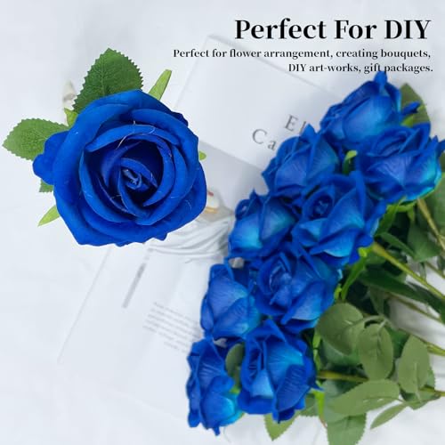 10 PCS Artificial Roses with Long Stems Silk Flowers Realistic Foam Flowers Fake Roses for Valentine's Day Home Wedding Halloween Decor(Blue) - color: Blue