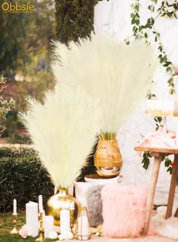 obbsie 35" Faux Pampas Grass Decor, 8pcs Large Tall Fluffy Artificial Pompous Grass Branches Floral Fake Pompas Grass Bulrush Floor Vase Filler Flower Arrangement for Home Wedding Boho Decor Beige - color: Beige, size: 8 PCS
