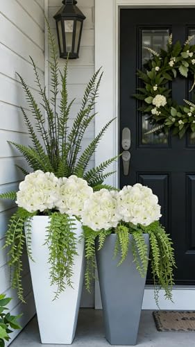 Hollyone White Hydrangea Artificial Flowers 6pcs Large Real Touch Faux Hydrangeas Silk Flowers Bouquets Fake Flower with Stems for Home Decor Indoor Wedding Kitchen Centerpiece Table Decorations - color: White