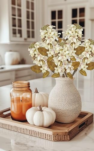 GnFlus Fake Fall Flowers Artificial Silk Dried Hydrangea with Seed Artificial Fall Flowers Dried Florals Bouquet Autumn Decorations for Office and Home (4 PCS) (Cream White) - color: Hydrangea - White