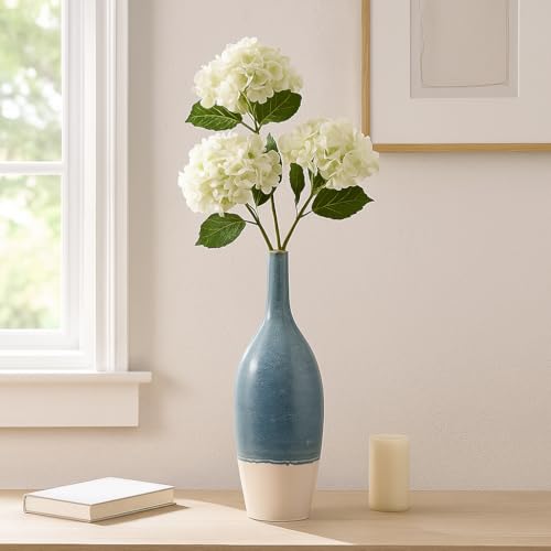 Tall Ceramic Vase for Home Decor – Decorative Accent for Living Room, Office, and Room Spring Decor, Two Tone Bottle Shape Flower Vase for Bedroom, House, or Table Display – 27", Blue & White - color: ['Blue'], size: ['27 Inch']