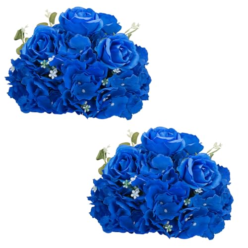 NUPTIO Royal Blue Flowers for Centerpieces: 2 Pcs 11.8 inch Diam Artificial Flower Balls for Centerpieces - Fake Flower Ball Arrangement Bouquet Rose Wedding Centerpieces for Tables Decorations - color: Royal Blue, size: 11.8" Diam - 2 PCS