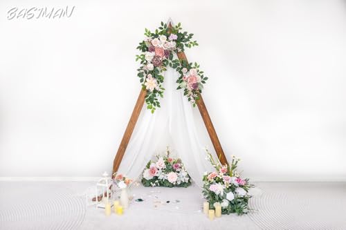 Arch Flowers with Drapes Kit (Pack of 3) for Wedding Ceremony Arbor and Reception Backdrop Decoration Wedding Welcome Signs Floral Birthday Party Decoration - color: Pink