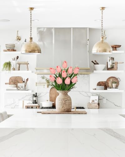 10 Pcs Baby Pink Tulips Artificial Flowers Real Touch Fake Tulips Fake Flowers for Mother's Day 13.5" Faux Tulips Faux Flowers Bulk Artificial Tulips Flowers for Vase Centerpieces Home Wedding Bouquet - color: Baby Pink #10