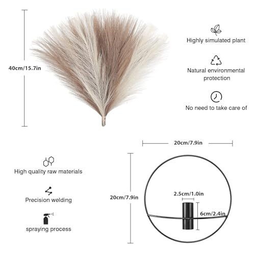 Pretty Jolly Boho Wall Decor 2 Pack, Metal Wall Hanging - Artificial Pampas in Beige & Coffee for Living Room, Bedroom, Dining Room & Bathroom - color: 27-pampas-Beige&Coffee - Black Ring, size: S 7.8inch (Black Ring)