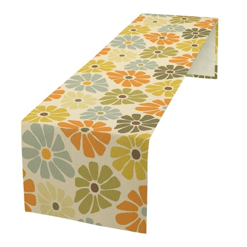 Retro Groovy Mid Century Table Runner Vintage Hippie Floral 1960s 1970s Boho Yellow Orange Dinner Runner for Country Farmhouse Kitchen Birthday Party Holiday 36X13inch - color: Bohoflower-6, size: L36"x W13"