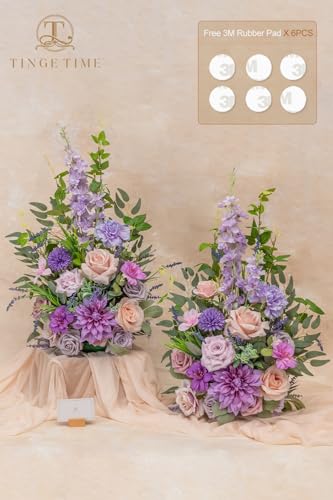 TINGE TIME Free-Standing Artificial Flower Set of 2, Table Centerpiece with Rubber Pad, Silk Fake Flower for Wedding Centerpiece Archway Aisle Welcome Entrance (Violet & Misty Rose) - color: Violet & Mistyrose