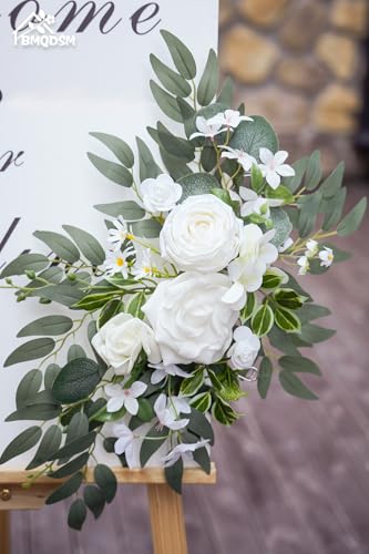 Wedding Welcome Signs Floral(Pack of 2)，Wedding Arch Flowers for Wedding Decorations and Reception Backdrop Decoration (New White) - color: New White
