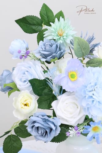 Artificial Flower Combination Box Set Artificial Flower Loose Leaves and Stems DIY Wedding Center Bouquet Bride Wedding Baby Shower(Fresh Light Blue) - color: Fresh Light Blue