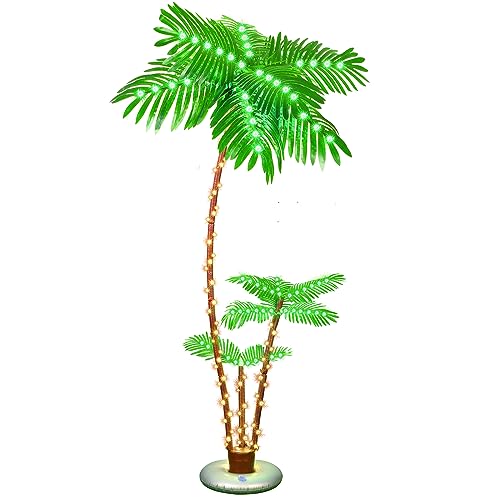OUSHENG Lighted Palm Tree Bar Outdoor Christmas Decorations Decor, Light Up LED Artificial Fake Faux Trees Lights for Outside Patio Yard Pool Porch Deck Party Tropical, 7FT - size: 7ft