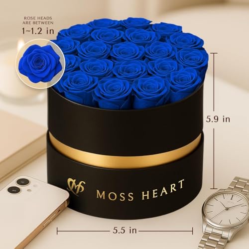 20 Mini Preserved Roses, Round Luxury Gift Box, Real Forever Roses Last 1+ Year, Premium Romantic Gift for Women, Wife, Girlfriend, Mother’s Day, Birthday, Anniversary, Valentine’s Day - color: Royal Blue, size: 20 Roses