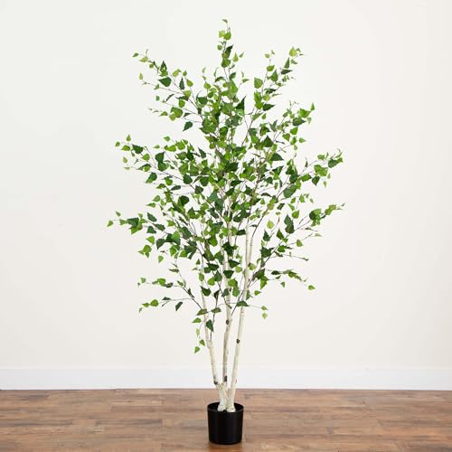 Nearly Natural 7ft. Artificial Birch Tree with Real Touch Leaves - size: 7ft