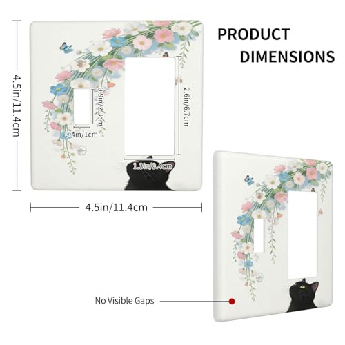 Decorative Art Light Switch Covers Black Cat Hanging Blooms 2 Gang Single Toggle Rocker Combination Electrical Faceplate Switchplate Wall Plate for Home Decor - color: Black Cat Hanging Blooms, size: 2 Gang 1-GFCI 1-Toggle Comb/4.5 x 4.5 IN