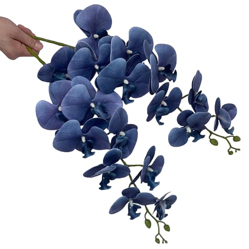 FagusHome Artificial Phalaenopsis Flowers Branches 9 Large Blooms Artificial Orchid Flowers Stem Plants 42 Inches 2 Pcs for Home Wedding Décor (Dark Blue) - color: Dark Blue