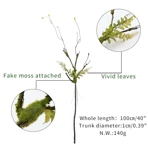 2Pcs 100cm/39in Artificial Cherry Blossom Trees Branches Natural Garland Wood Twigs Bendable Vine Trunk Silk Plants with Moss for Wall Hanging Photo Home Room Garden Reptile Decoration - size: 39 INCH
