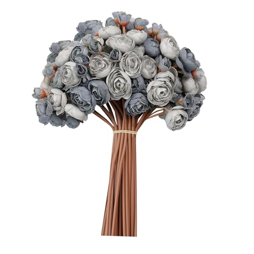 32Pcs Ranunculus Artificial Flowers, Dusty Blue Fake Peonies, Real Touch Silk Faux Mini Ranunculus Filler Flowers Bulk for DIY Wedding Bouquet, Vase Centerpieces, Bridal Shower Decor - color: Dusty Blue