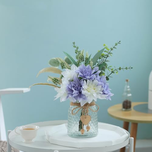 Faux Flowers with Vase,Artificial Silk Flowers in Vase, Fake Plant Eucalyptus and Willow,Flower Arrangement for Home Farmhouse kitchen Dining Table Centerpiece Decorations Table Decor (Dusty Purple) - color: Dusty Purple