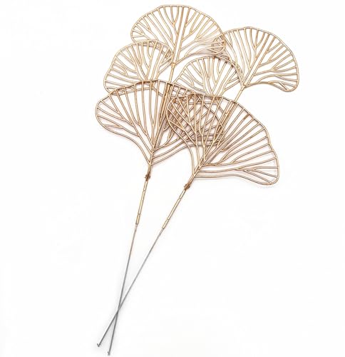 PASYOU Fake Golden Apricot Leaves Plants Artificial Gold Ginkgo Leaf Stems for Christmas Decor, Faux Plastic Sticks Picks Indoor Outdoor Home Wedding Party Event Xmas Ornaments DIY Decoration 12 Pcs - color: Gold Ginkgo Stems - 12 Pack