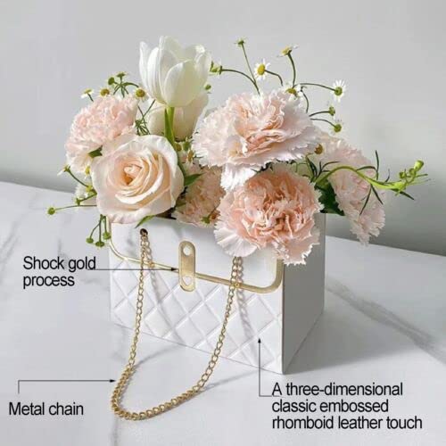 NADUSEP 4 PCS Flower Paper Gift Box, Bouquet Storage Bucket Florist Handbag with Metal Chain Floral Bouquet Wrapping Basket, Gift Wrap Bags for Wedding, Birthday, Celebrating, Valentine's Day, Mother's Day, Bridal Shower, Anniversary, Thanksgiving, Christ