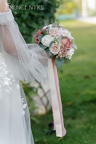 10 Inch Dusty Rose Bridal Bouquet,Wedding Bouquet, Bride Bouquets for Wedding Ceremony Anniversary, Party and French Rustic Vintage Wedding,Artificial Flowers - color: Dusty Rose