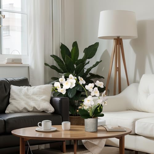 Suncalla 2 Pcs Fake Orchids Flowers in Pot Faux Orchids Artificial Floral Phalaenopsis with Vase for Home Wedding Table Centerpiece Bathroom Indoor Room Office Desk Decoration