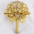 A Bunch Golden Bridal Wedding Bouquet Satin Rose Bouquet with Ribbon Diamond W306-20 Light Golden - color: Light Golden