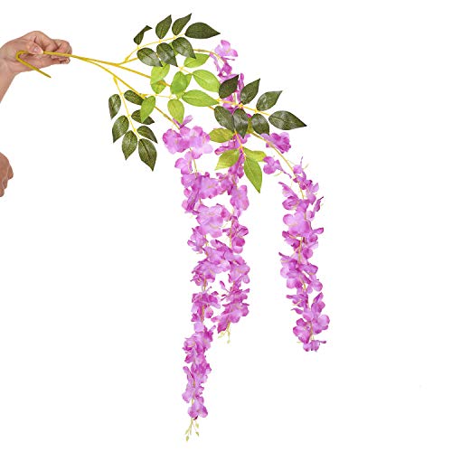 DearHouse 6 Pack 3.75 Feet/Piece Artificial Fake Wisteria Vine Ratta Hanging Garland Silk Flowers String Home Party Wedding Decor - color: Purple