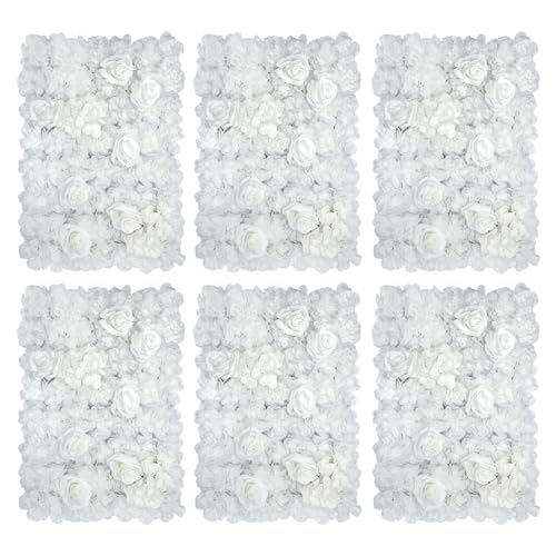 Artificial Flower Wall Panels 6 Pack 24"x16" Silk Hydrangea Wall Decor 3D Flower Backdrop for Birthday Party Home Decor, White