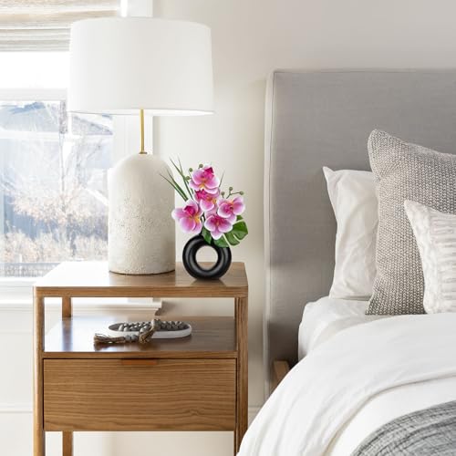 Briful 2PCS Pink Orchid Artificial Flowers in Black Ceramic Pot Silk Orchid Floral Arrangement Fake Orchid Plant for Home Office Dining Room Shelf Table Centerpiece Modern Decor - color: Pink