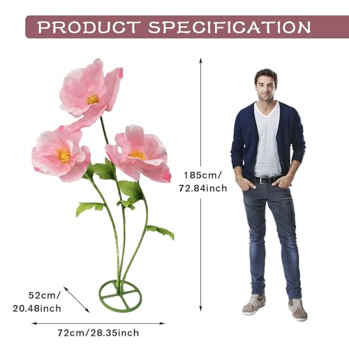 3PCS Pink Giant Artificial Flower Set Waterproof Durable No Fade Easy Care 3D Floral Decor for Home Wedding Office Garden Christmas Party Conference Centerpiece - color: Pink