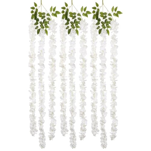 IPOPU Wisteria Hanging Flowers Garland 6.4FT Wisteria Garland Hanging Flowers for Decoration for Wedding Arch, Backdrop, Garden Party Decor, 3 PCS (Ivory) - color: Ivory