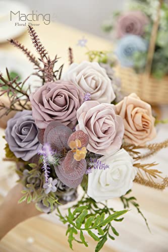 MACTING Artificial Rose Flowers 30PCS Real Touch Fake Flowers with Stem Wedding Foam Roses Bulk for Boutonniere Bouquet Party Bridal Shower Home Spring Mothers Day Decorations (Dusty Rose Series) - color: Dusty Rose, size: 30PCS