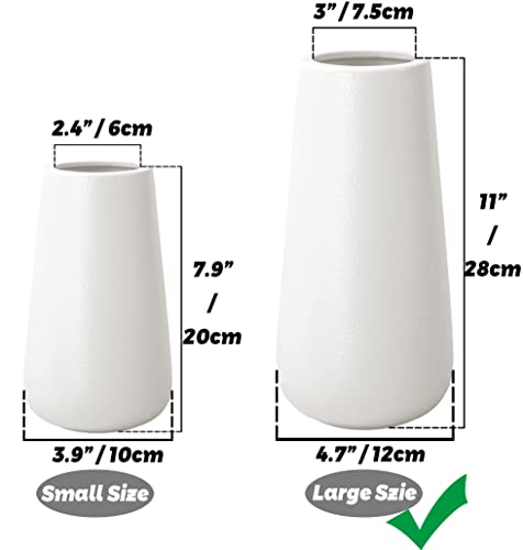11 Inch Tall Matt White Ceramic Vase for Flowers & Pampas Grass, Classic Rustic Style Decorative Vases for Home Decor Table Centerpieces - color: Matt White