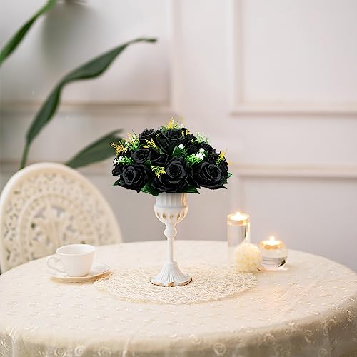 BLOSMON Flower Balls Wedding Rose Centerpieces 10 Pcs Black Fake Flowers Kissing Balls Decor Artificial Floral Arrangements Flower Bouquet of Roses Home Party Room Table DIY Decorations - color: Black