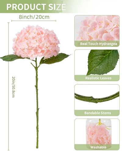 DuHouse 3Pcs Large Hydrangea Artificial Flowers,Latex Real Touch Hydrangea with Long Stems & Leaves for Home Decor Party Floral Arrangements Wedding Bouquets Centerpieces(Pink) - color: Pink, size: 3pcs