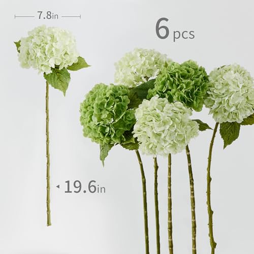 6 Pcs Green Hydrangea Flowers Bouquets Silk Hydrangea Flowers with Stems Faux Hydrangea Stems for Home Wedding Party Table Core Decoration (Green,6 Pcs) - color: Green