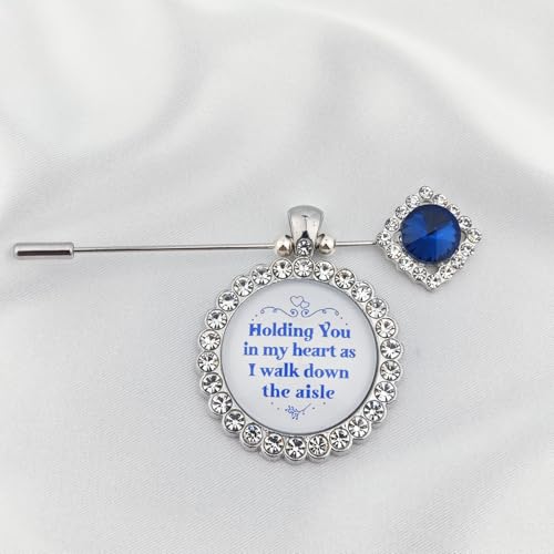 Something Blue Gift for Bride Bouquet Charms for Wedding Memory, Bridal Shower Gifts from Mom,Rhinestone Artificial Sapphire Wedding Gifts Bouquet Dress Pin with Touching Saying - style: Holding You (WhiteK)