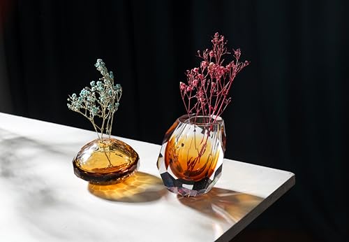 YAOYUAN Hand Blown Glass vase - Elegant mini Bud vases for Console Table Decor, Beautiful Blown Glass Decor & Diffuser, Perfect Home Decoration (Large) - size: Large
