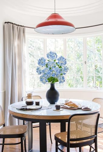 Real Touch Hydrangea Artificial Flowers 19” Tall Artificial Hydrangea Flowers Double-Headed Faux Hydrangeas, Blue Hydrangeas, Realistic Silk Hydrangea for Home Decor Weddings Arrangements-5 Branches - color: Blue