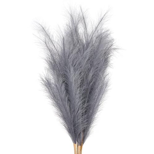 PATIKIL 37.8in Tall Pampas Grass Decor, 7pcs Large Artificial Pampas Grass Bulk Long Fluffy Faux Pampas Grass Dried for Home Boho Decor Vase Wedding Wall Ground, Gray - color: Grey