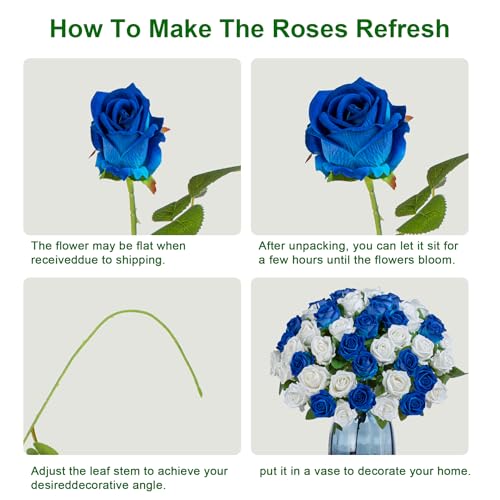 Artificial Flowers Roses Touch Fake Rose Bouquet Flower Stem For Wedding Centerpieces Diy Wreath Home Decorations Silk Roses Mothers Party Fake Outdoor Flowers Decor 19.6"(White & Blue 50PCS) - color: White Blue 50pcs