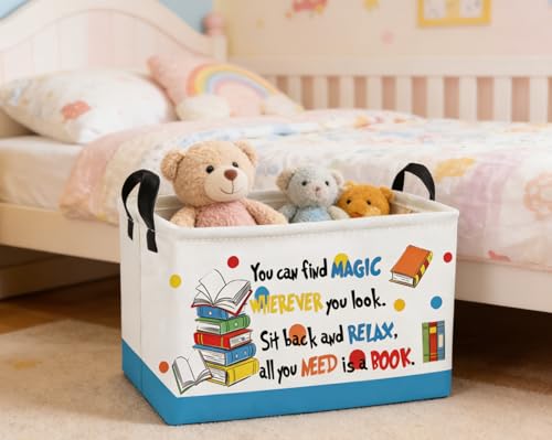 Essme Rectangular Kids Baskets,Book Storage Box,Cute Basket for Kids with Handles for Room Decor, Book Bins,Shelf Basket.(Book) - color: Book